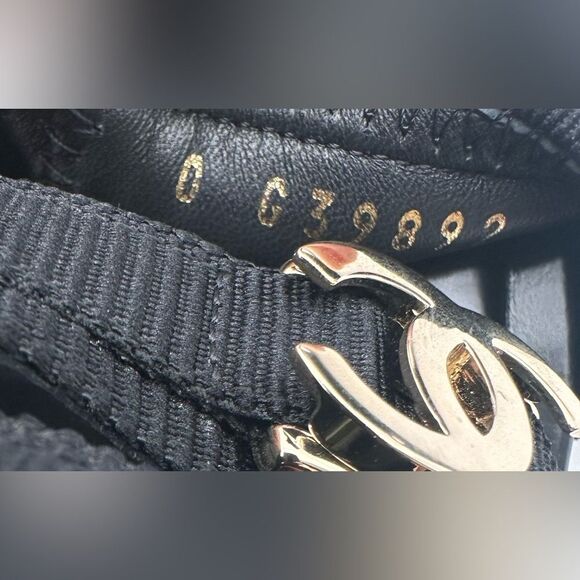 Chanel 24C Gold CHANEL & CC Logo Black Fabric Block Heel Strappy Sandals EU 37 - Picture 13 of 16